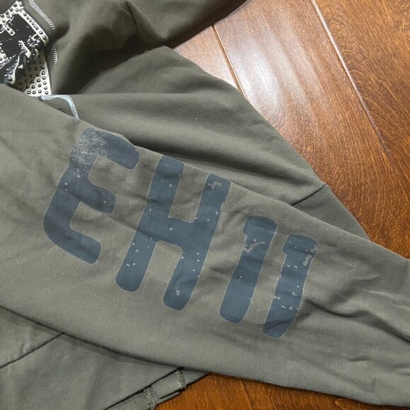 Ed Hardy Crouching Panther Studded Army Green Cardigan Sweater Men's 2XL - Picture 4 of 11